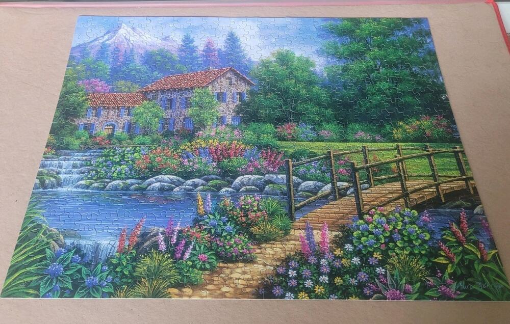 CEACO JIGSAW PUZZLE- COUNTRY COTTAGE, POND, SWAN- ARTURO ZARRAGA - 550 PC